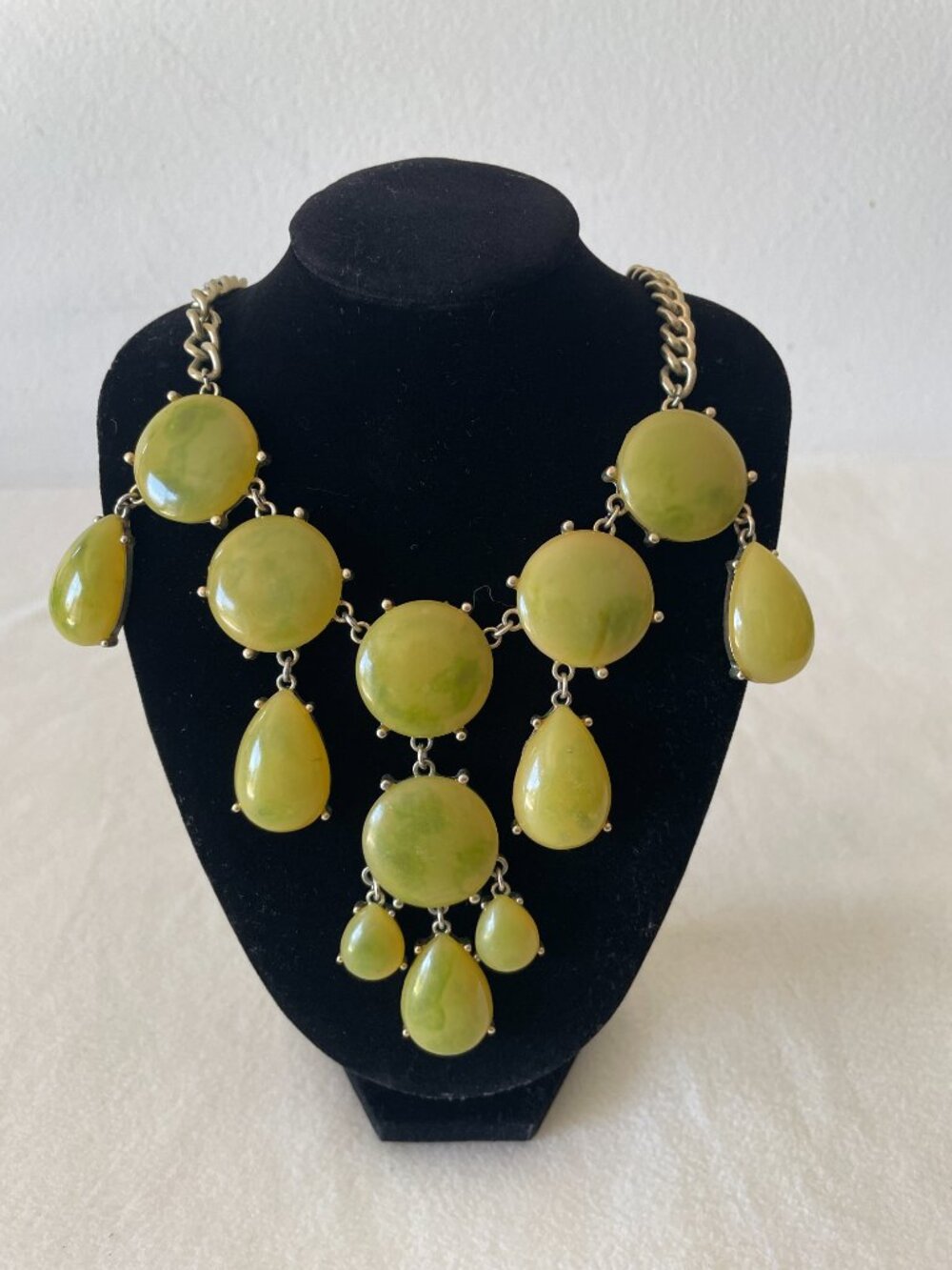 Bright Green Faux-Stone and Gold Tone Statement Necklace from Loft